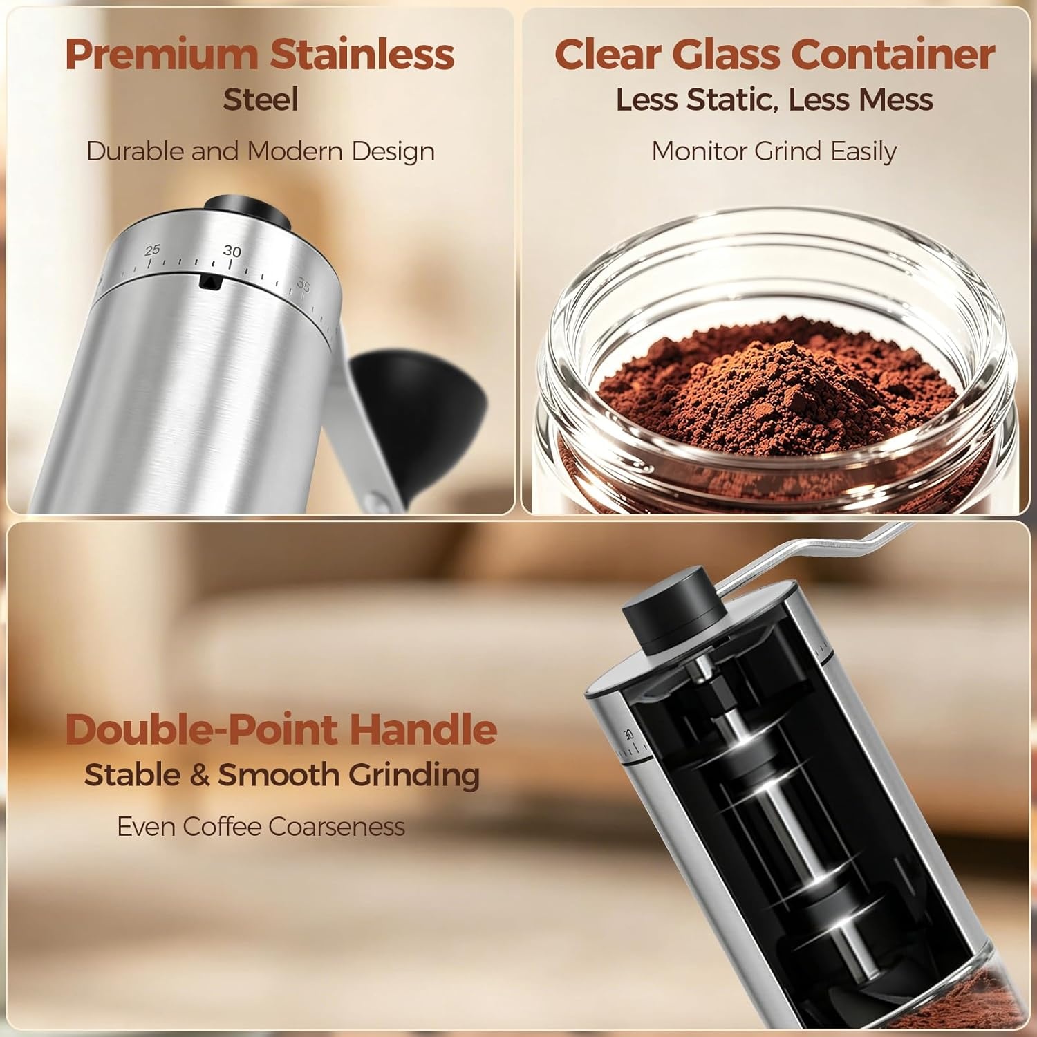 Gingira Alat Penggiling Kopi Manual Coffee Grinder Portable 40 Level - RH-200 Gambar produk Gingira Alat Penggiling Kopi Manual Coffee Grinder Portable 40 Level - RH-200 - 3