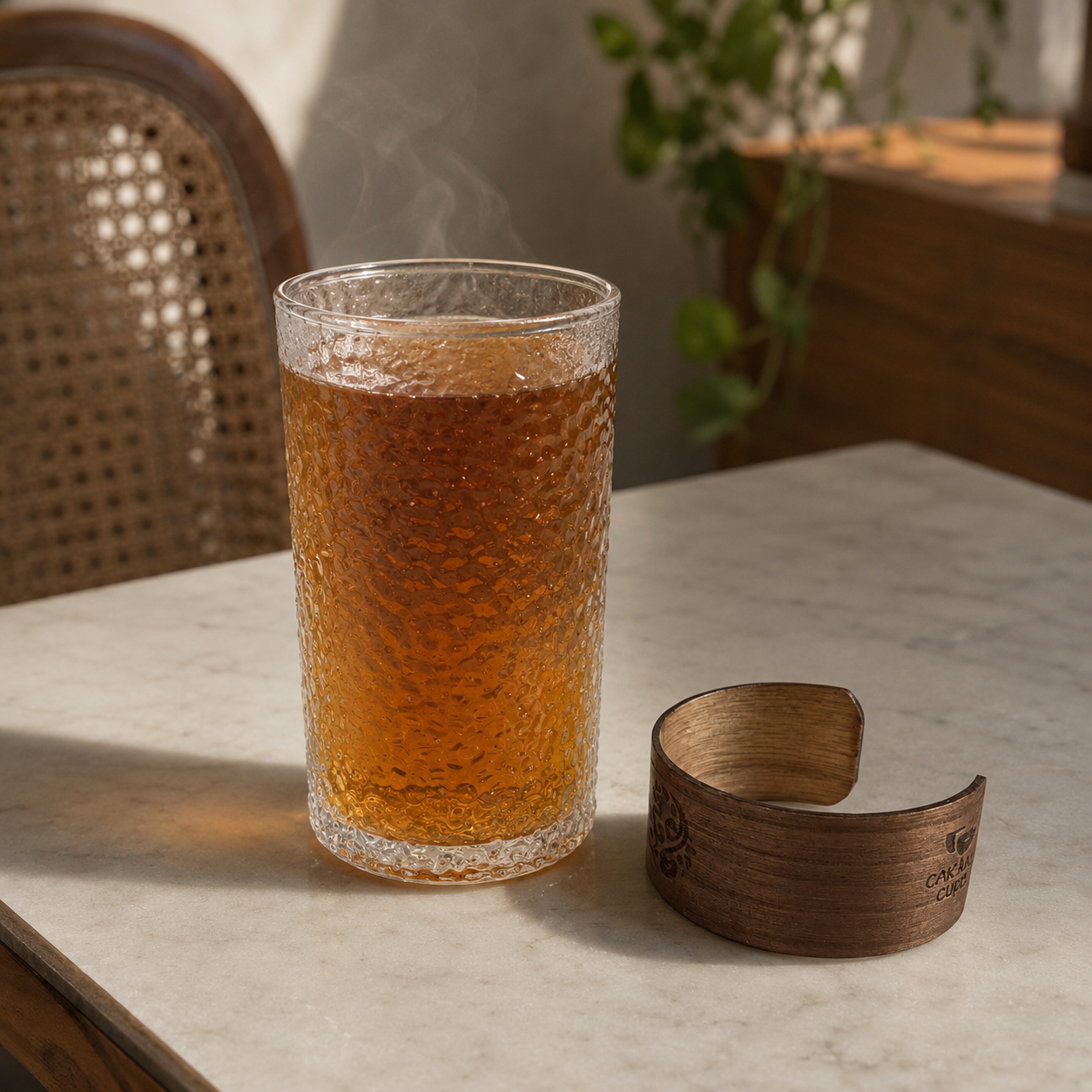 One Two Cups Gelas Kaca Aesthetic Kopi Teh Wood Sleeve Glass 350ml Hammer - PG36 Gambar produk One Two Cups Gelas Kaca Aesthetic Kopi Teh Wood Sleeve Glass 350ml Hammer - PG36 - 4