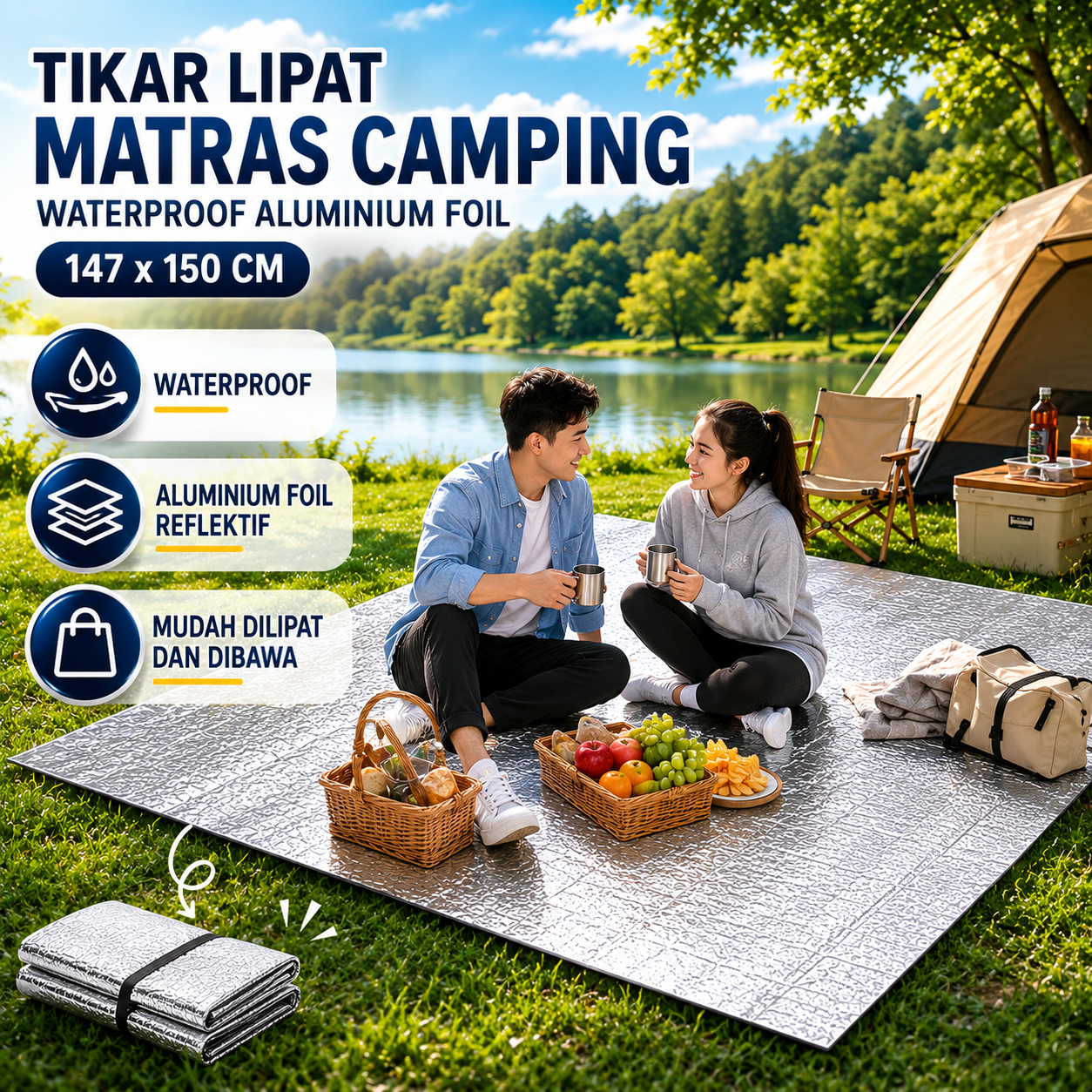 Jusenda Tikar Lipat Matras Camping Waterproof Aluminium Foil 147x150cm - HL-306 Gambar produk Jusenda Tikar Lipat Matras Camping Waterproof Aluminium Foil 147x150cm - HL-306 - Utama