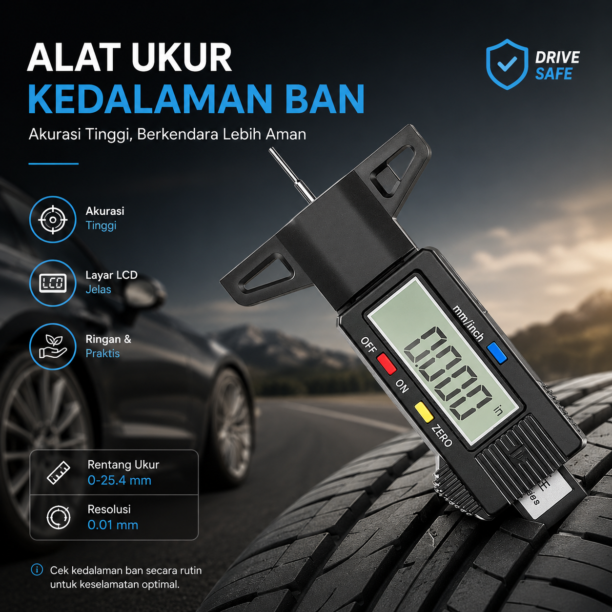 GemRed Alat Ukur Kedalaman Ban Digital Tyre Tread Depth Gauge - QST-601 Gambar produk GemRed Alat Ukur Kedalaman Ban Digital Tyre Tread Depth Gauge - QST-601 - Utama