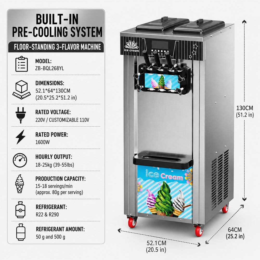 DUTRIE Ice Cream Maker Commercial Mesin Pembuat Es Krim 3 Rasa 1600 W - ZB-BQL268YL Gambar produk DUTRIE Ice Cream Maker Commercial Mesin Pembuat Es Krim 3 Rasa 1600 W - ZB-BQL268YL - Kemasan