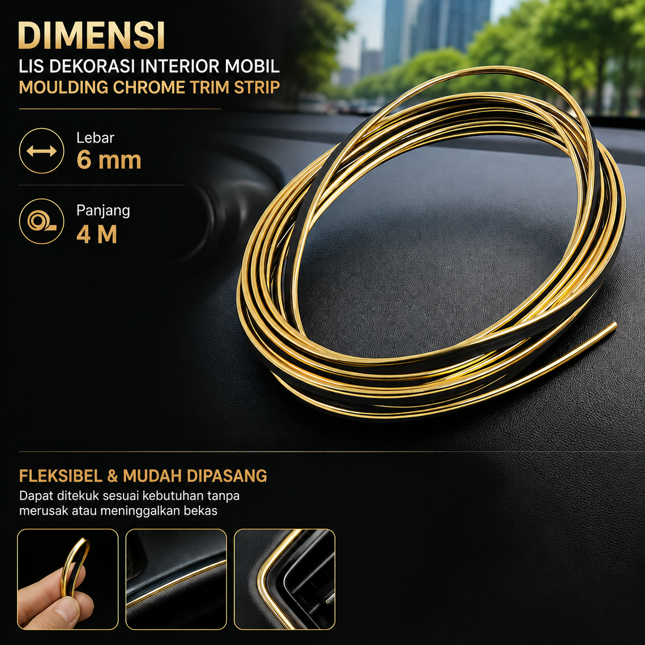 OTOHEROES Lis Dekorasi Interior Mobil Moulding Chrome Trim Strip 4M - C3578 Gambar produk OTOHEROES Lis Dekorasi Interior Mobil Moulding Chrome Trim Strip 4M - C3578 - 4