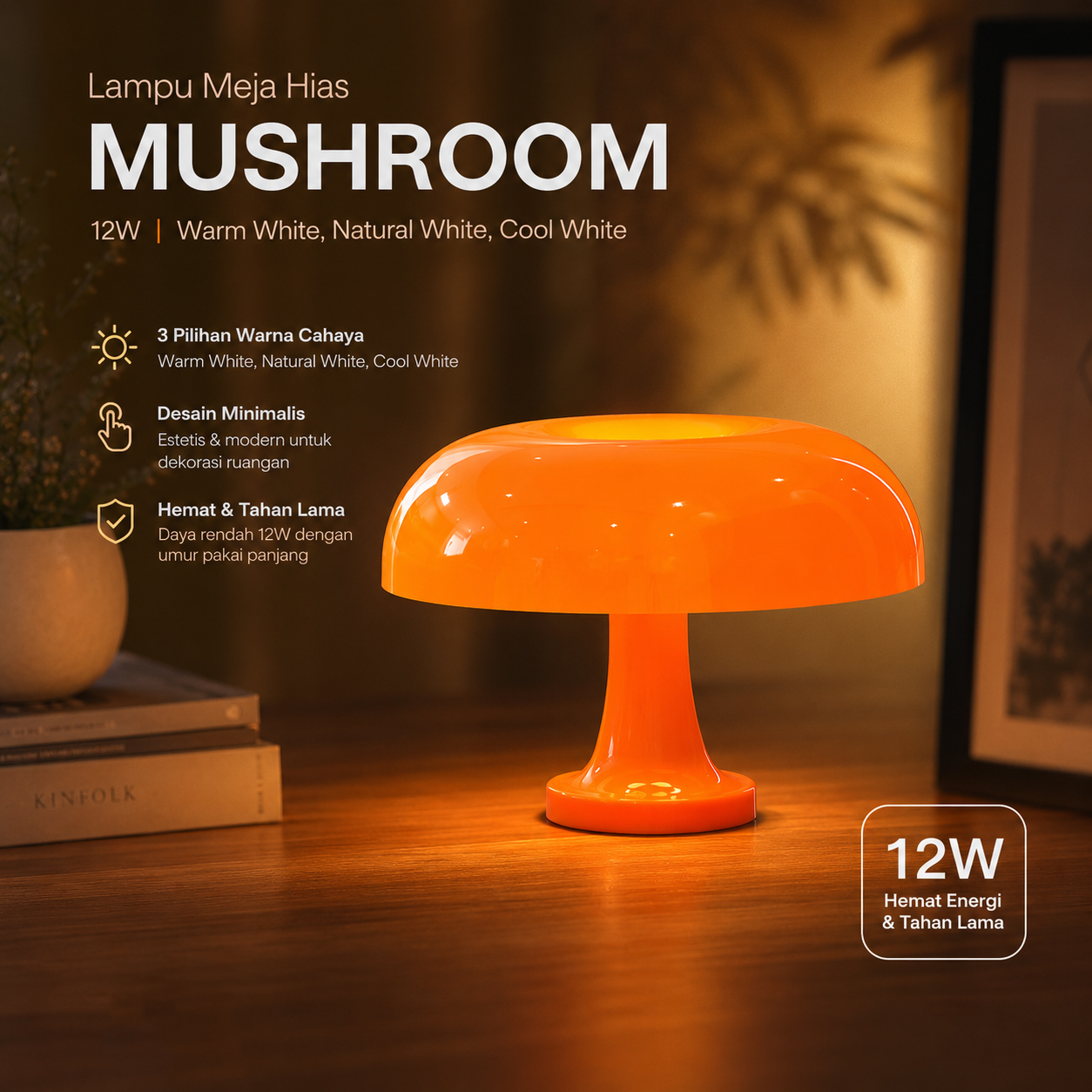 TaffLED Lampu Meja Hias Classic Mushroom Table Lamp 12W 3in1 Color - QD-1 Gambar produk TaffLED Lampu Meja Hias Classic Mushroom Table Lamp 12W 3in1 Color - QD-1 - Utama