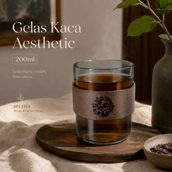 One Two Cups Gelas Kaca Aesthetic Kopi Teh Wood Ring Glass 200ml - LU2