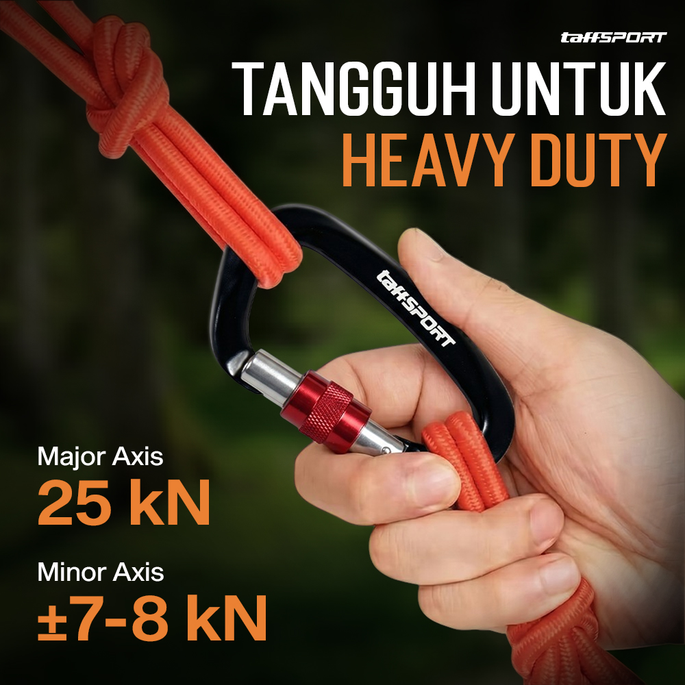 TaffSPORT Carabiner Aluminium Professional Heavy-Duty Locking 25kN - CE21 Gambar produk TaffSPORT Carabiner Aluminium Professional Heavy-Duty Locking 25kN - CE21 - 2