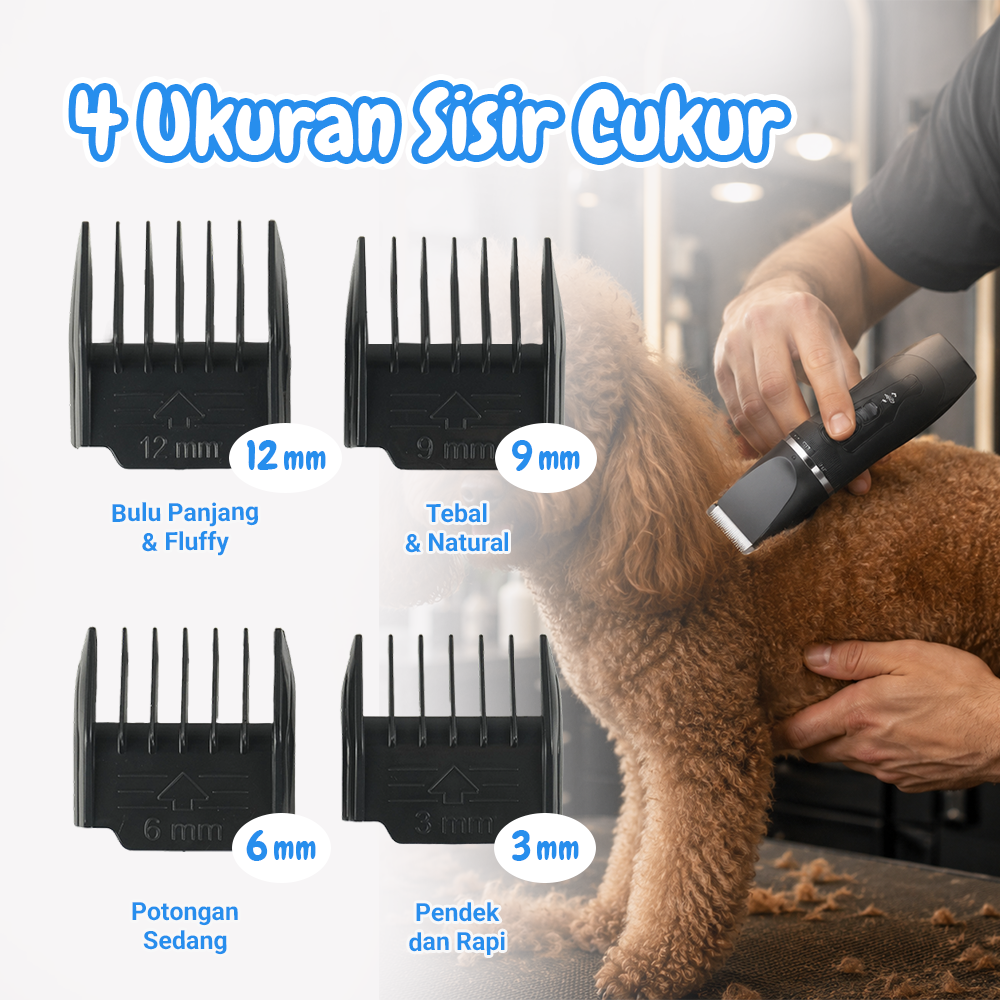 ZIM Alat Cukur Bulu Hewan Anjing Kucing 4 Comb 1200mAh 3.7V - K5 Gambar produk ZIM Alat Cukur Bulu Hewan Anjing Kucing 4 Comb 1200mAh 3.7V - K5 - 6