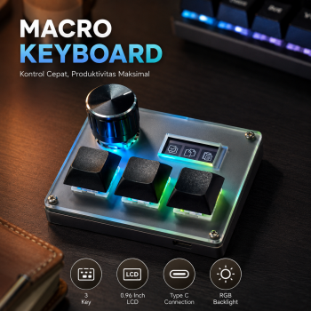 Fockety Macro Keyboard Mechanical USB Gaming Shortcut 3 Key Knob LCD - VD10