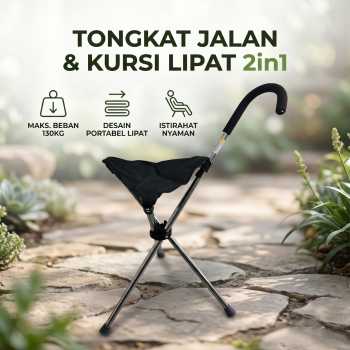 HEIBEI Tongkat Jalan Kursi Lipat 2in1 Foldable Cane Chair Portable - HB-320