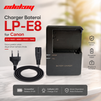 Gambar produk EDEKOY Charger Baterai Kamera LP-E8 for Canon EOS 550D 600D 650D 700D - LC-E8C