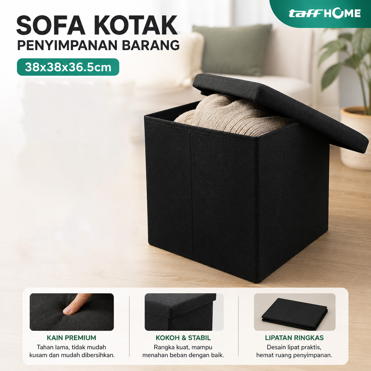 Gambar produk TaffHOME Sofa Kotak Penyimpanan Barang Foldable Container 38x38x36.5cm - LH962 - Utama