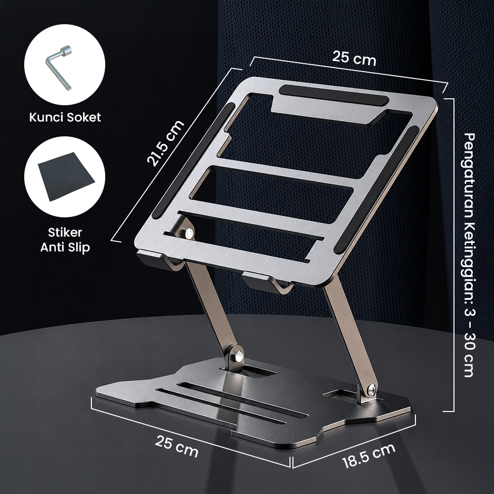 Dawadeslo Stand Laptop Carbon Steel Dudukan Holder Foldable Adjustable - N20 Gambar produk Dawadeslo Stand Laptop Carbon Steel Dudukan Holder Foldable Adjustable - N20 - 8