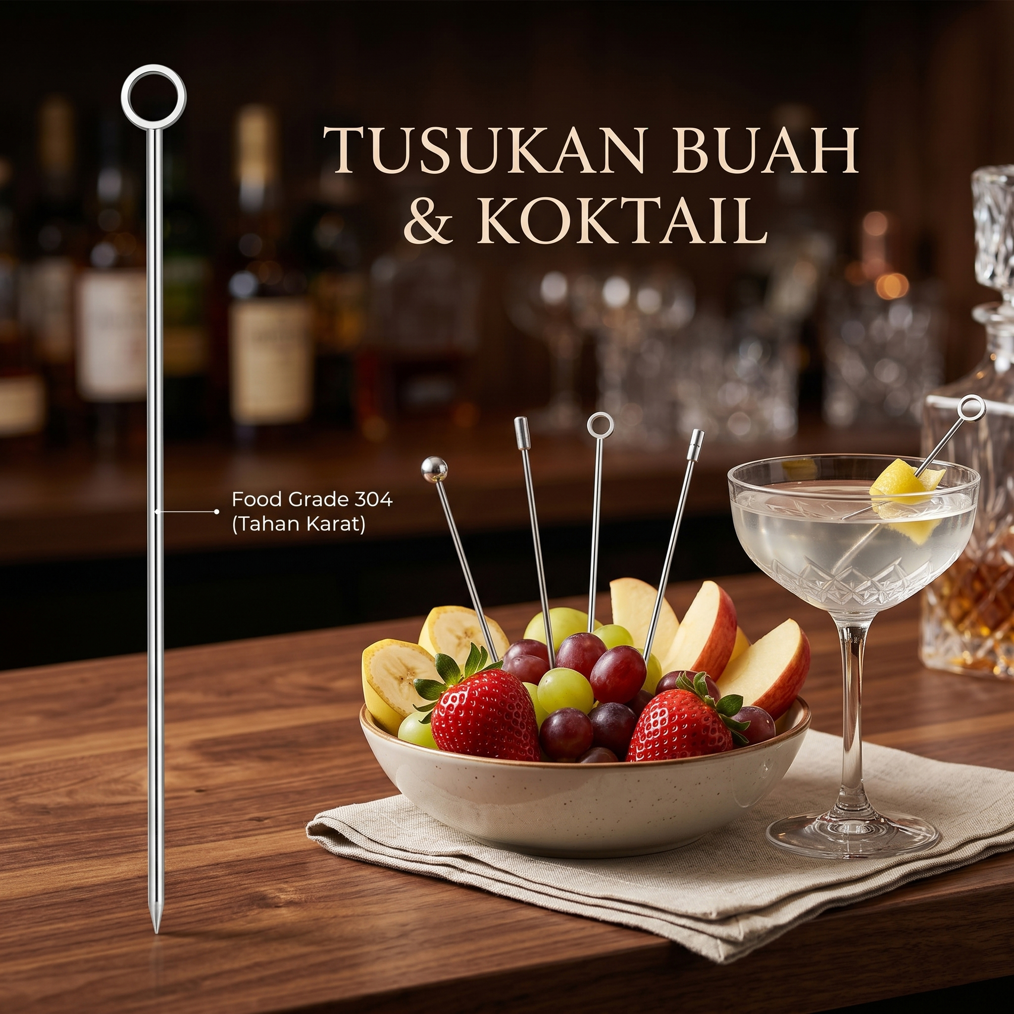 Gambar produk JUWI Tusukan Buah Cocktail Pick Garnish Decoration Stainless Steel 304 Ring - J-105 - Utama