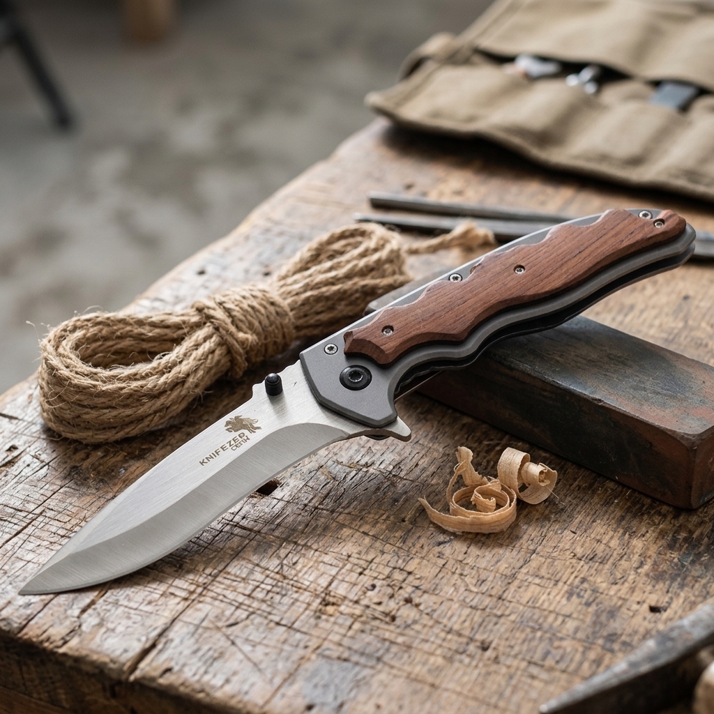 KNIFEZER Pisau Lipat Berburu Wooden Handle Outdoor Survival Knife - CBF64 Gambar produk KNIFEZER Pisau Lipat Berburu Wooden Handle Outdoor Survival Knife - CBF64 - 6