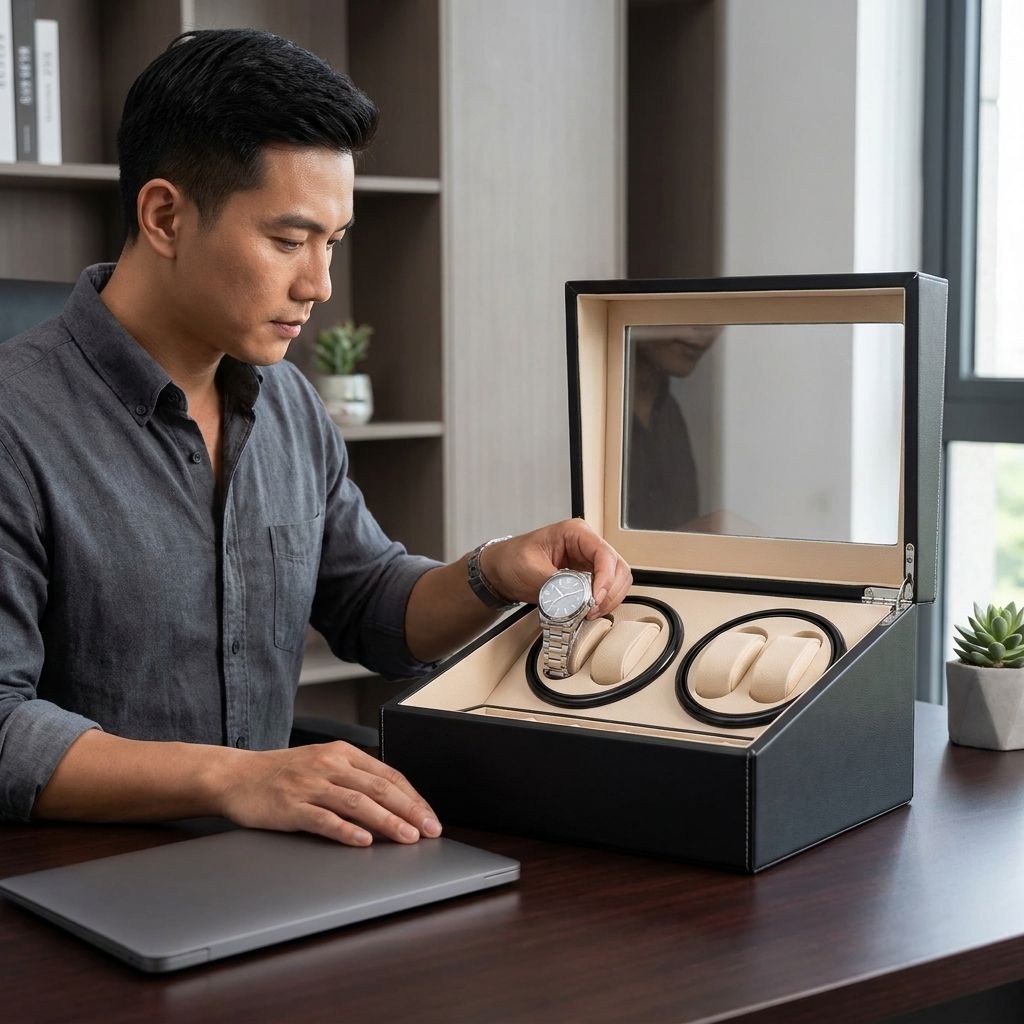 Rhodey Kotak Display Jam Tangan Automatic Winding Watch Box 4 Slot - EB220 Gambar produk Rhodey Kotak Display Jam Tangan Automatic Winding Watch Box 4 Slot - EB220 - 6