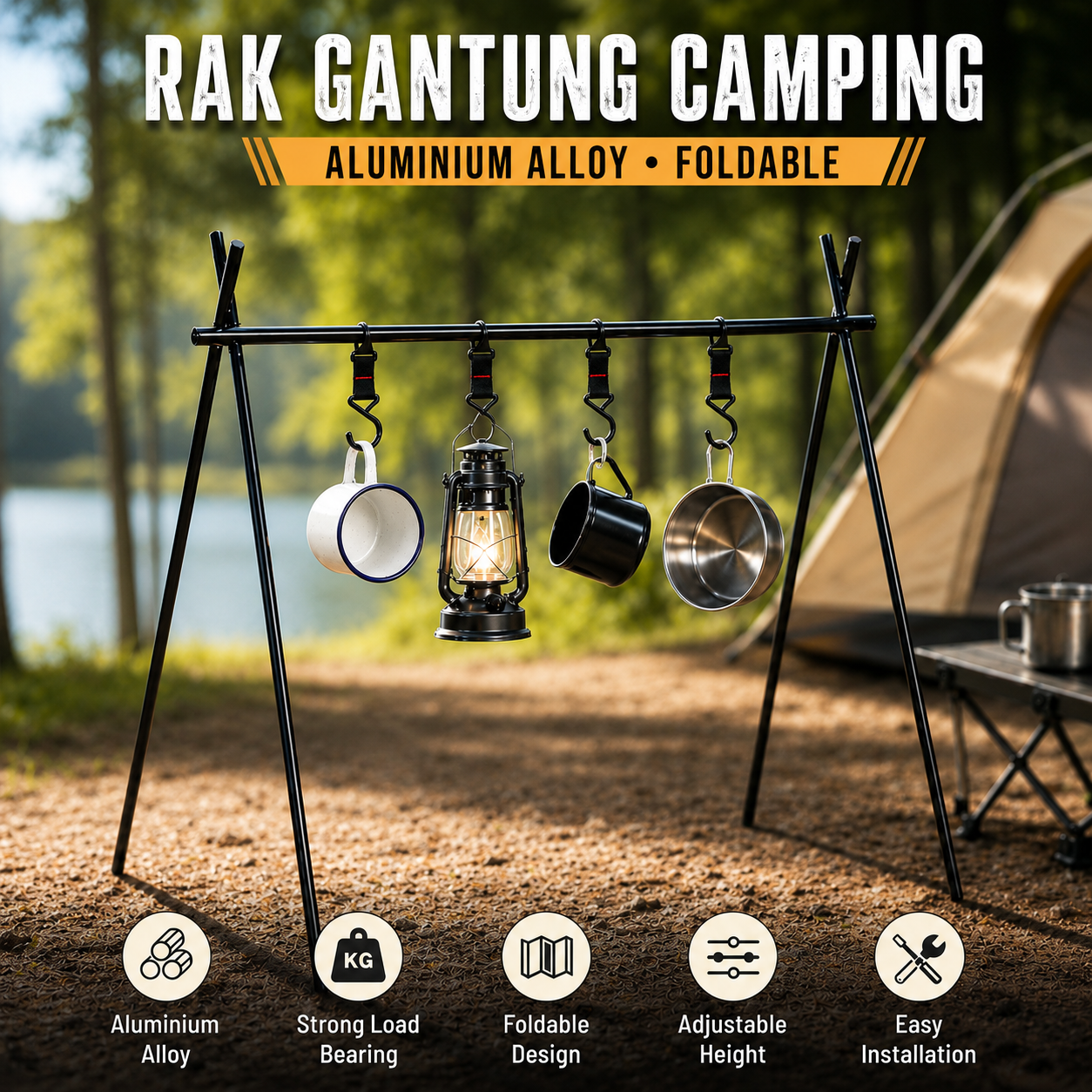 PEGAR Rak Gantung Camping Lipat Foldable Hanging Rack Aluminium Alloy - HG-10 Gambar produk PEGAR Rak Gantung Camping Lipat Foldable Hanging Rack Aluminium Alloy - HG-10 - Utama