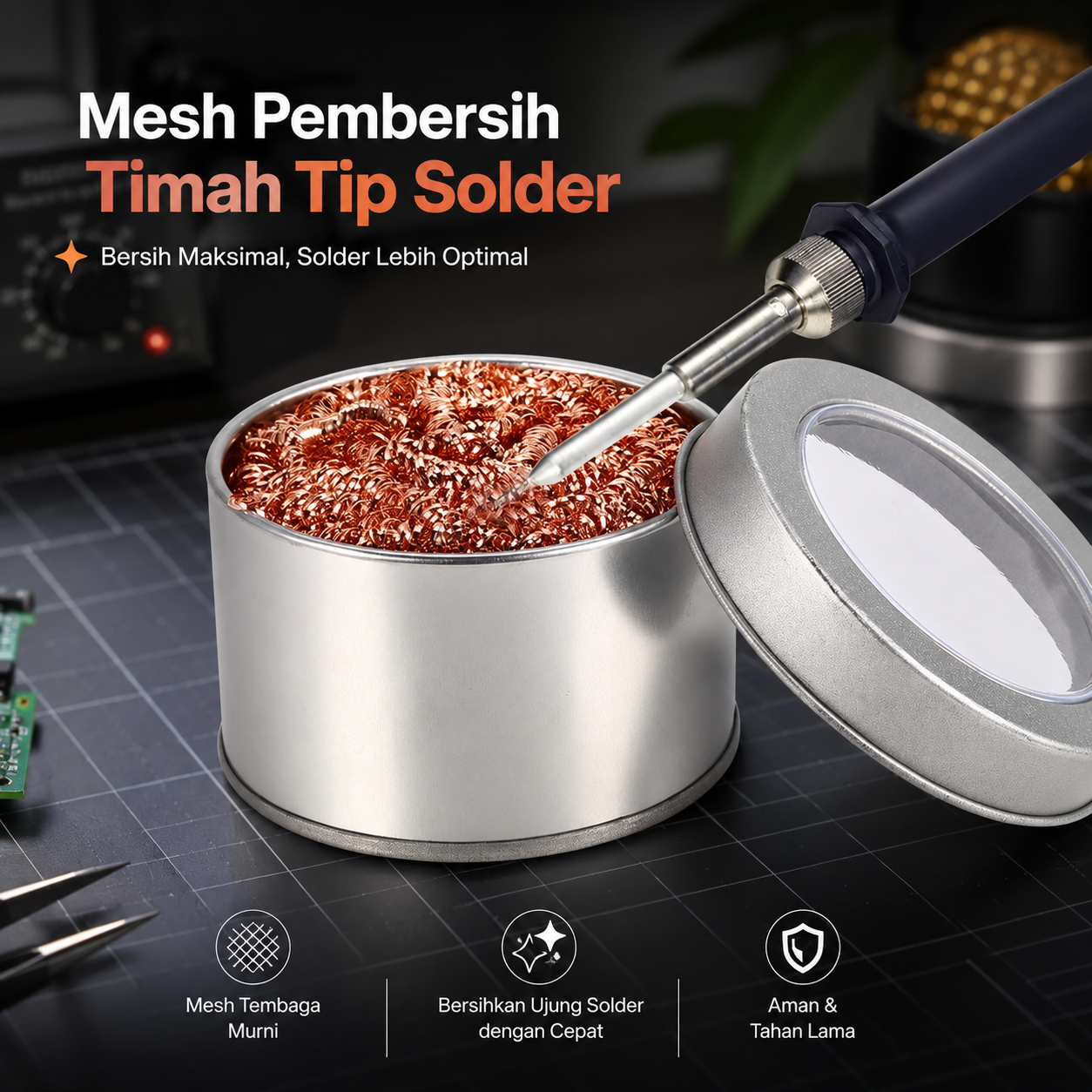 GOOGZON Pembersih Timah Tip Solder Desoldering Iron Mesh - JZQ-588B Gambar produk GOOGZON Pembersih Timah Tip Solder Desoldering Iron Mesh - JZQ-588B - Utama