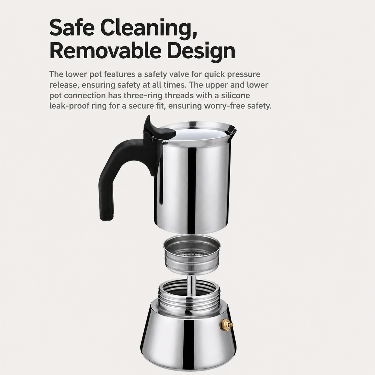 One Two Cups Moka Pot Teko Kopi Espresso Coffee Maker Stovetop 4 Cup 200ml - Z65 Gambar produk One Two Cups Moka Pot Teko Kopi Espresso Coffee Maker Stovetop 4 Cup 200ml - Z65 - 4