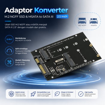 TISHRIC Adaptor Konventer M.2 NGFF SSD & MSATA to SATA III 2.5 Inch - N-2513