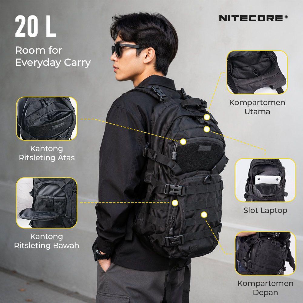 NITECORE Tas Ransel Punggung Laptop Tactical Backpack Outdoor - BP20 Gambar produk NITECORE Tas Ransel Punggung Laptop Tactical Backpack Outdoor - BP20 - 1