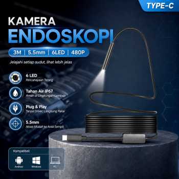 Gambar produk JWHCAM Kamera Endoskopi Industrial Endoscope Type C 3M 5.5mm 6LED 480P - AN98A