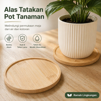 FINDOHOPE Alas Tatakan Pot Tanaman Gelas Dekorasi Bamboo Tray Circle - OE0094