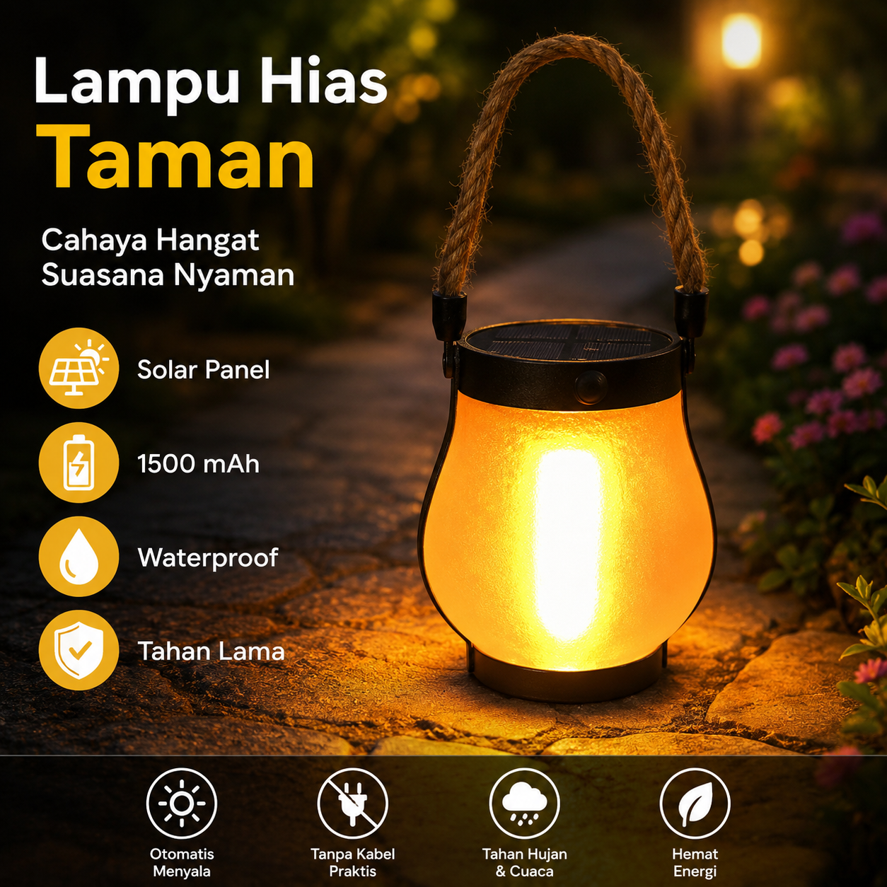 SANMON Lampu Taman Hias Lentera Gantung Solar Light Warm White 1500mAh - YMJ020 Gambar produk SANMON Lampu Taman Hias Lentera Gantung Solar Light Warm White 1500mAh - YMJ020 - Utama
