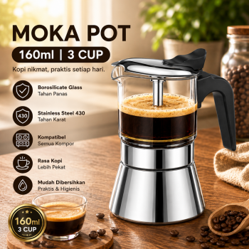 One Two Cups Moka Pot Teko Kopi Espresso Coffee Maker Dual Valve - Z61