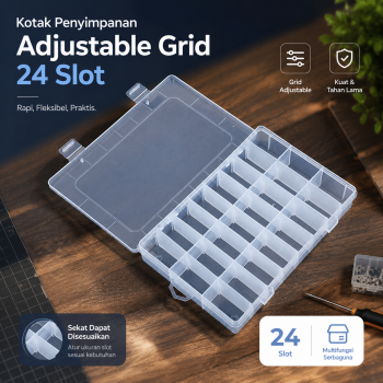 SQUARE Kotak Penyimpanan Multifungsi Adjustable Grid Box 24 Slot - J24D