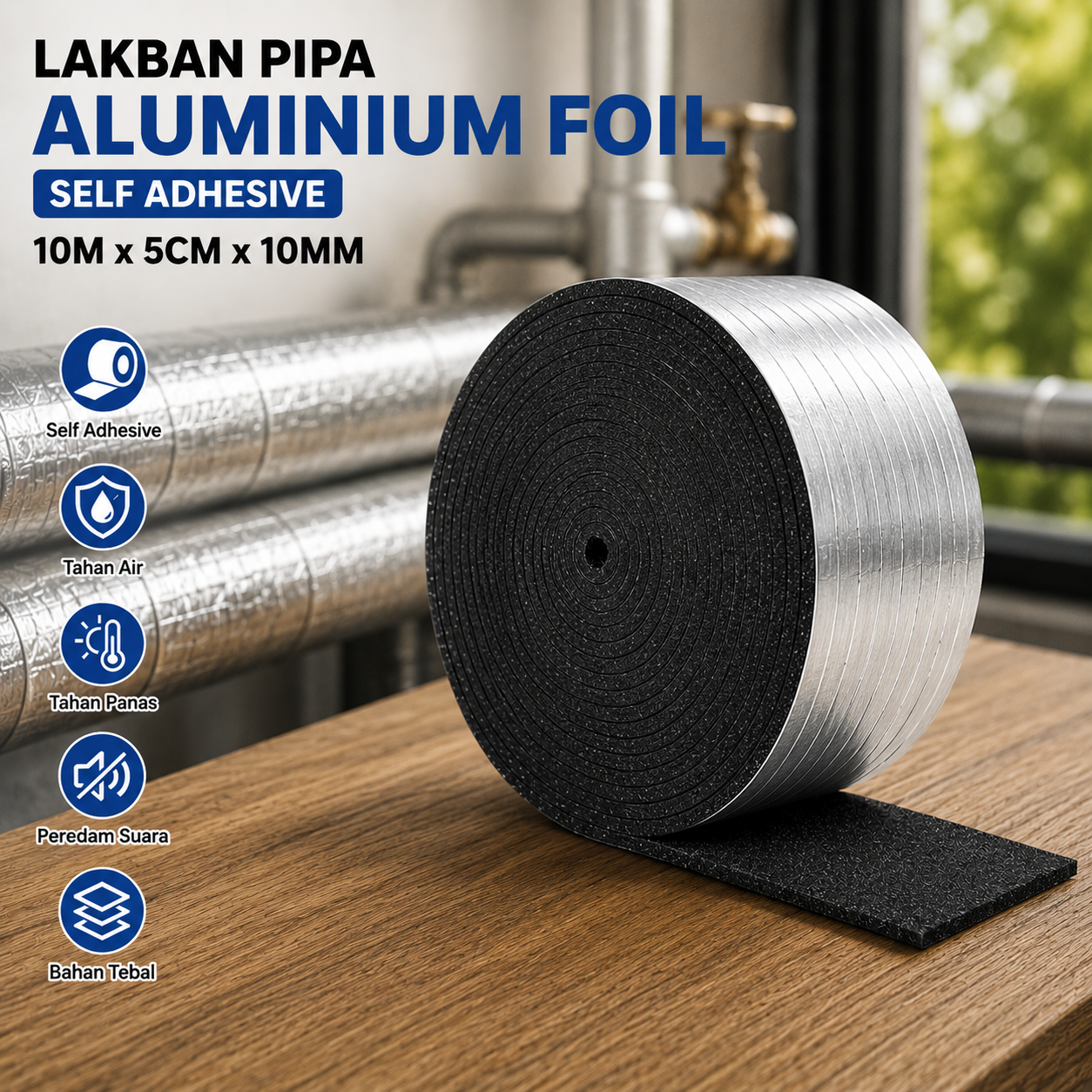 Dwitkul Lakban Aluminium Foil Tape Thermal Insulation Adhesive 10M 5cm 10mm - INU165 Gambar produk Dwitkul Lakban Aluminium Foil Tape Thermal Insulation Adhesive 10M 5cm 10mm - INU165 - Utama