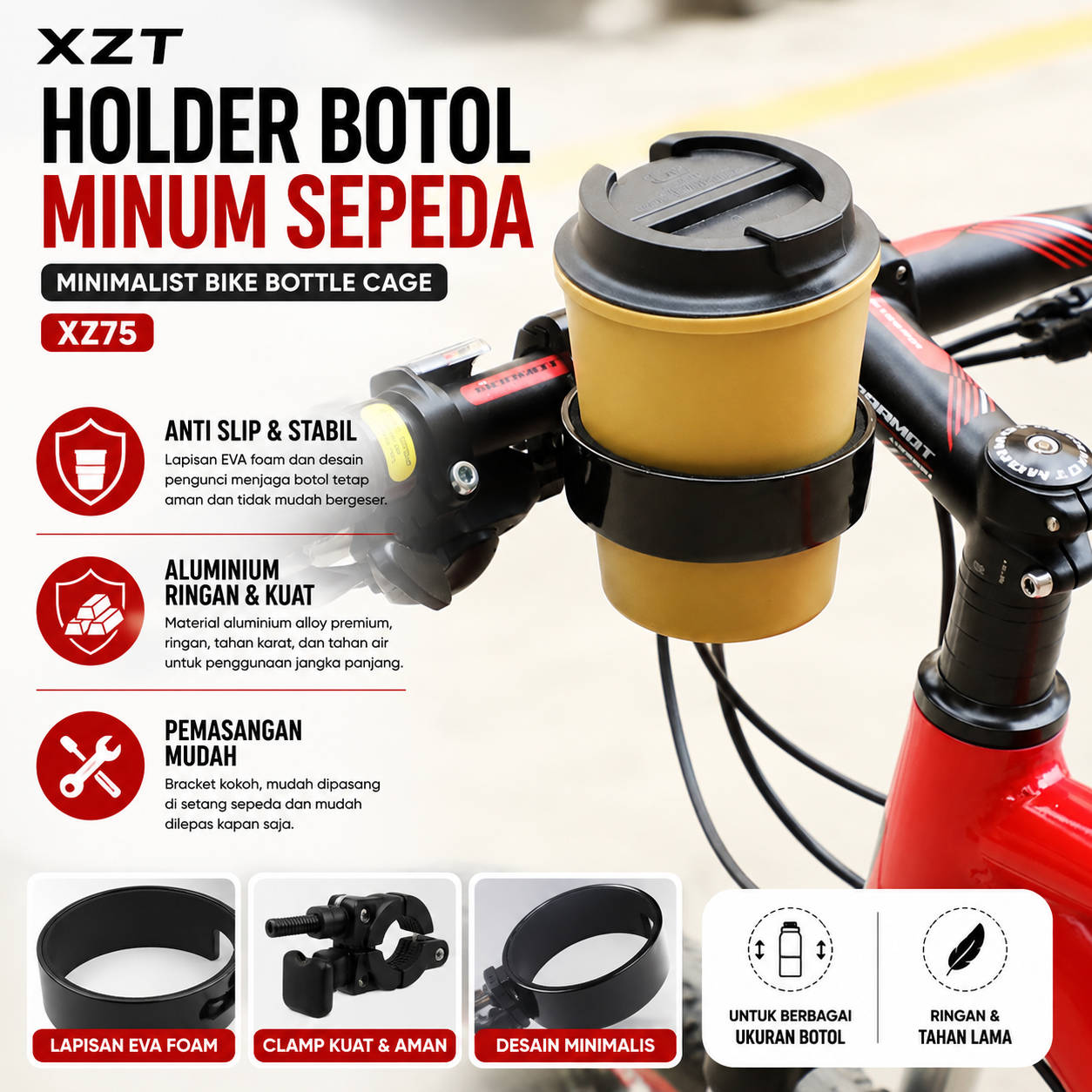 XZT Holder Botol Minum Sepeda Minimalist Bike Bottle Cage - XZ75 Gambar produk XZT Holder Botol Minum Sepeda Minimalist Bike Bottle Cage - XZ75 - Utama