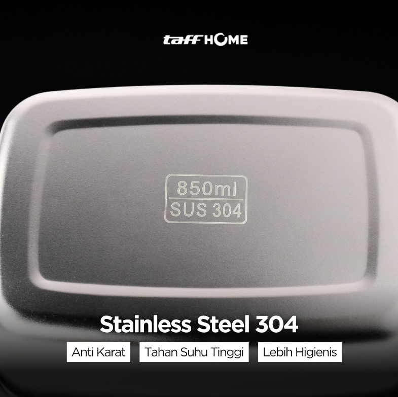 TaffHOME Kotak Makan Anti Tumpah Lunch Box Stainless Steel 304 850ml - KT046 Gambar produk TaffHOME Kotak Makan Anti Tumpah Lunch Box Stainless Steel 304 850ml - KT046 - 1