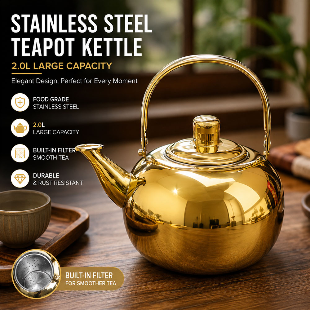 SIANKO Teko Stainless Bulat Saringan Teh Water Kettle Teapot 2L - HS4060 Gambar produk SIANKO Teko Stainless Bulat Saringan Teh Water Kettle Teapot 2L - HS4060 - Utama