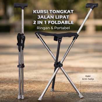 LAKIKA Kursi Tongkat Jalan Lipat 2in1 Foldable Cane Chair Lightweight - LC-240317