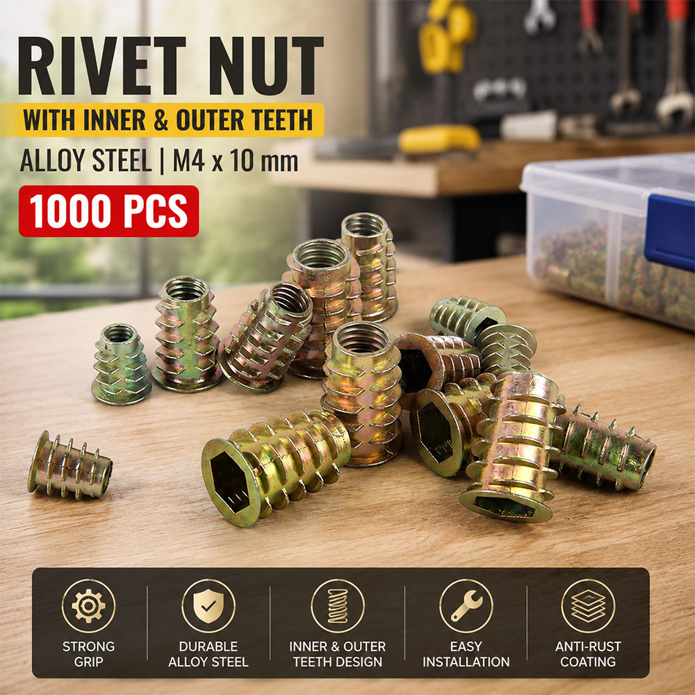 LIUYI Mur Rivet Nut with Inner Outer Teeth Alloy Steel 1000 PCS M4 - JR20 Gambar produk LIUYI Mur Rivet Nut with Inner Outer Teeth Alloy Steel 1000 PCS M4 - JR20 - Utama