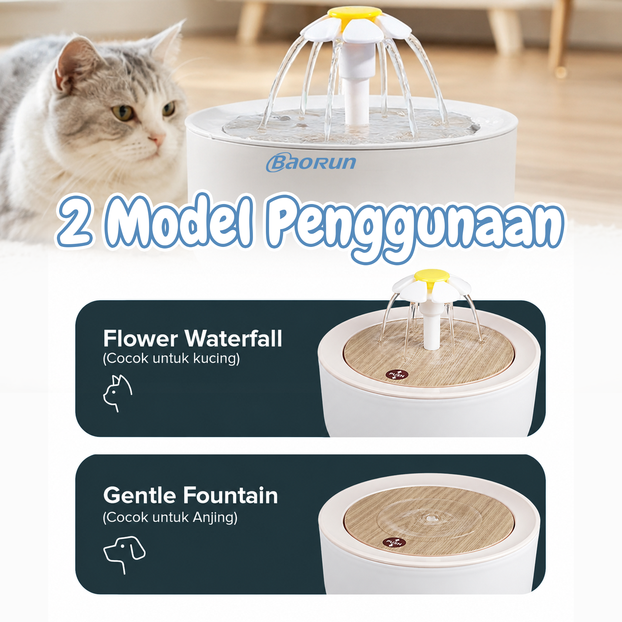 BaoRun FEIDASH Tempat Minum Anjing Kucing Fountain Dispenser 2L - G3370 Gambar produk BaoRun FEIDASH Tempat Minum Anjing Kucing Fountain Dispenser 2L - G3370 - 4