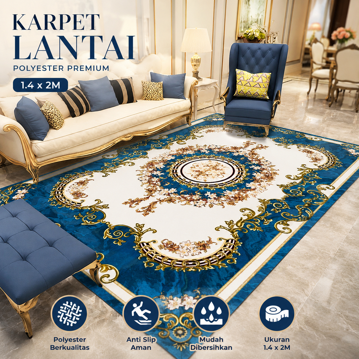 TaffHOME Karpet Lantai Permadani Persian Pattern Polyester 1.4x2M - BQ100 Gambar produk TaffHOME Karpet Lantai Permadani Persian Pattern Polyester 1.4x2M - BQ100 - Utama