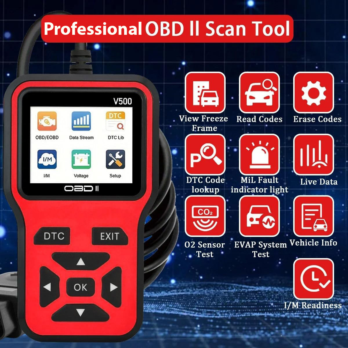 Everfun Alat OBD2 Pembaca Kode Diagnostik Mobil Otomotif Code Reader - V500 Gambar produk Everfun Alat OBD2 Pembaca Kode Diagnostik Mobil Otomotif Code Reader - V500 - 3