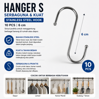 TaffHOME Hanger Gantungan S Serbaguna Stainless Steel Hook 10 PCS - M127