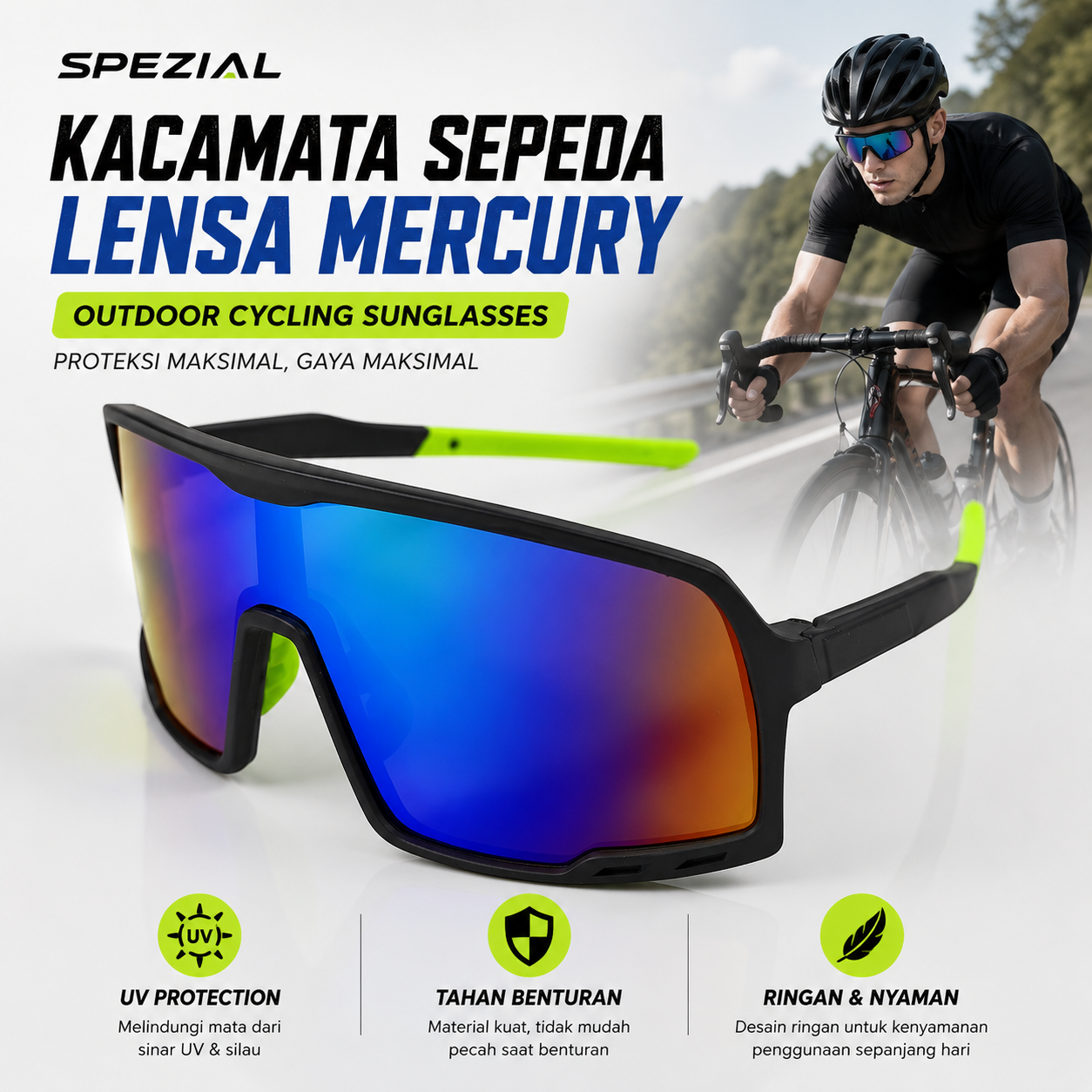 SPEZIAL Kacamata Sepeda Lensa Mercury Outdoor Cycling Sunglasses - S-99 Gambar produk SPEZIAL Kacamata Sepeda Lensa Mercury Outdoor Cycling Sunglasses - S-99 - Utama