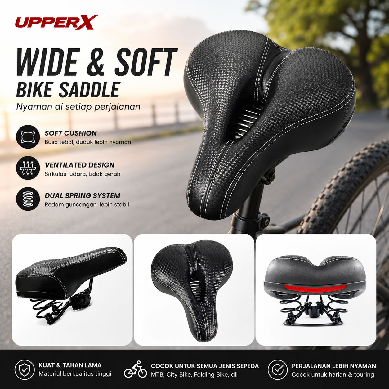 UpperX Jok Sadel Sepeda Bike Saddle Wide Seat Soft Cushion Universal - ZF50 Gambar produk UpperX Jok Sadel Sepeda Bike Saddle Wide Seat Soft Cushion Universal - ZF50 - Utama