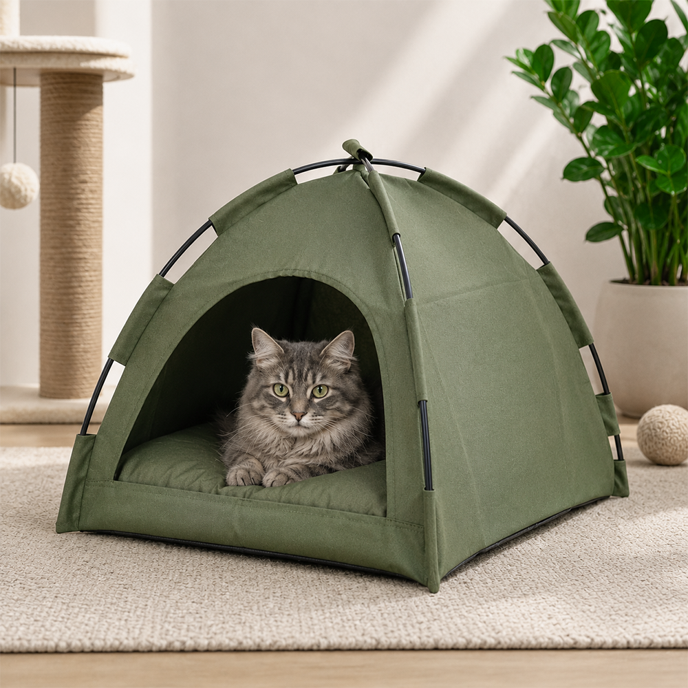 VOOPET Tempat Tidur Kucing Model Tenda Foldable Cat Bed with Pillow Size L - VP2 Gambar produk VOOPET Tempat Tidur Kucing Model Tenda Foldable Cat Bed with Pillow Size L - VP2 - 1