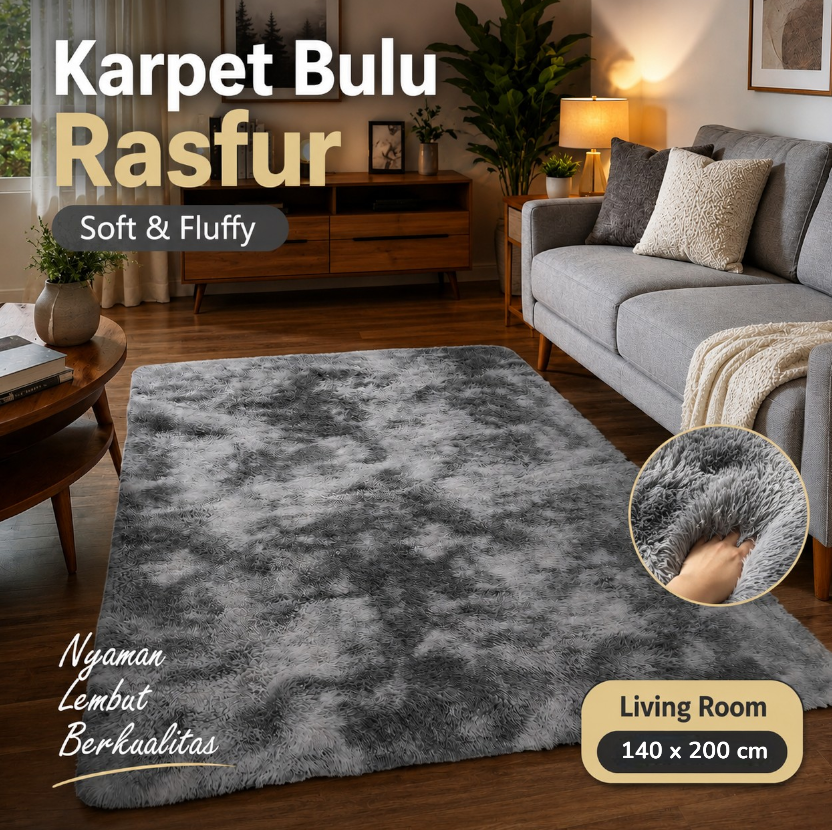Dresshomee Karpet Bulu Rasfur Soft Fluffy Living Room Rug 140x200cm - DE2004 Gambar produk Dresshomee Karpet Bulu Rasfur Soft Fluffy Living Room Rug 140x200cm - DE2004 - Utama