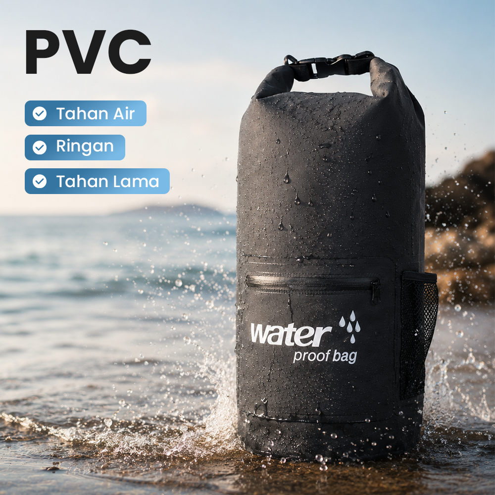 Dry Bag Waterproof Extra Pocket Backpack Strap Tas Tahan Air PVC 10L - OB-104 Gambar produk Dry Bag Waterproof Extra Pocket Backpack Strap Tas Tahan Air PVC 10L - OB-104 - 1