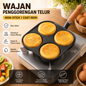 JUSLAU Wajan Penggorengan Telur Cast Iron 4 Lubang Frying Pan 17cm - WT-10
