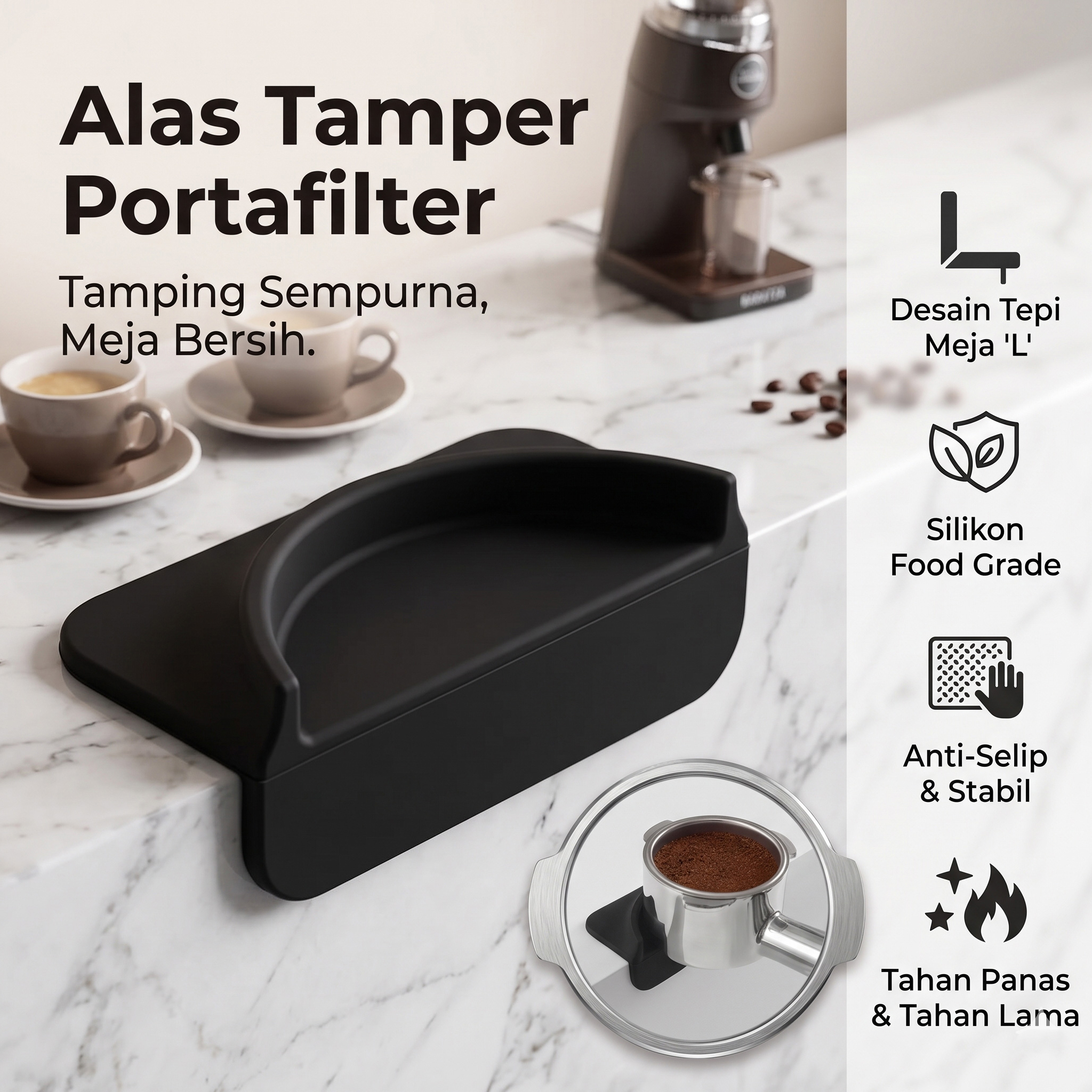 Gambar produk One Two Cups Alas Tamper Portafilter Kopi Mini Holder Mat 51/54/58mm - FE1 - Utama
