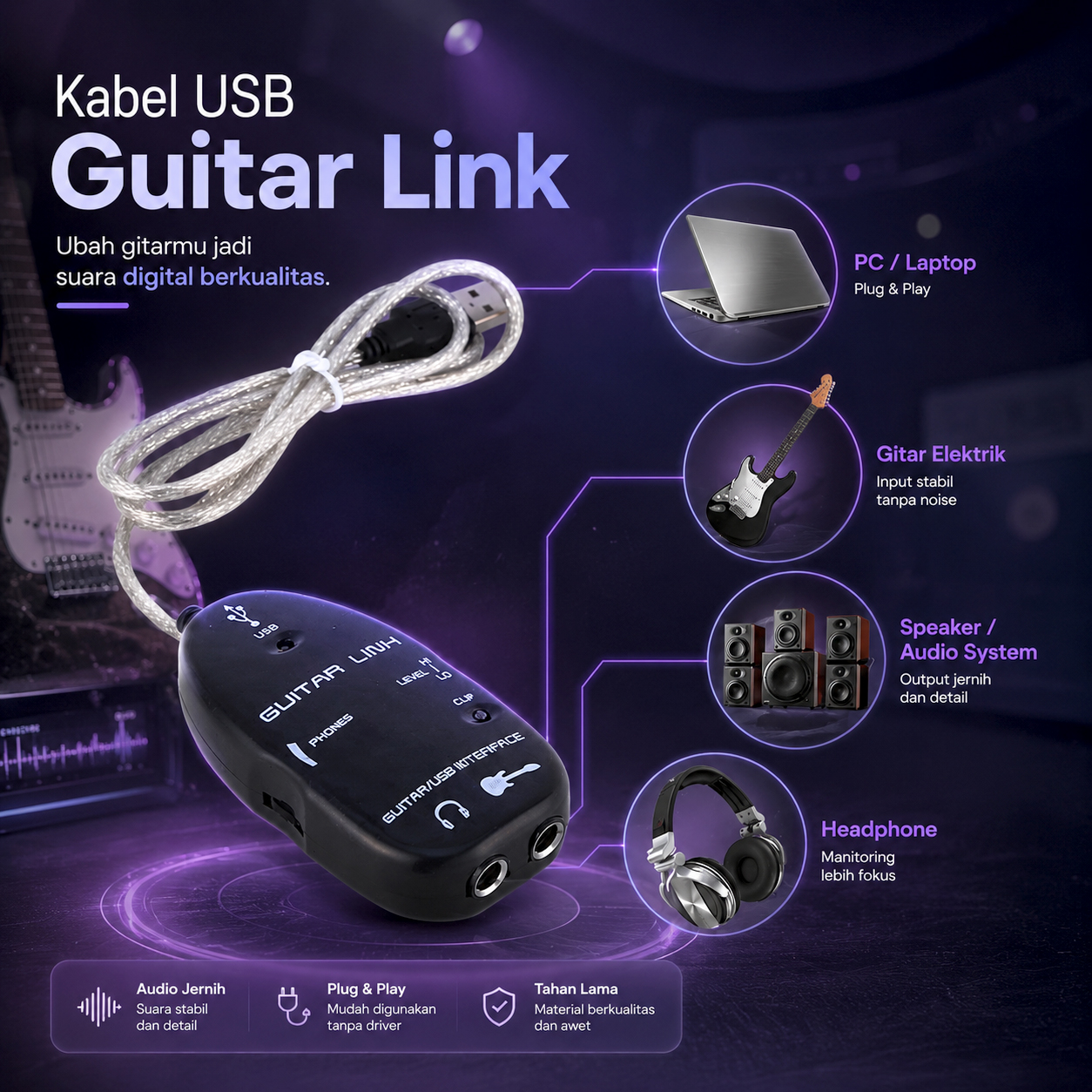 Homeland Kabel USB Gitar Link Audio Cable for PC or Mac 1M - HD031 Gambar produk Homeland Kabel USB Gitar Link Audio Cable for PC or Mac 1M - HD031 - Utama