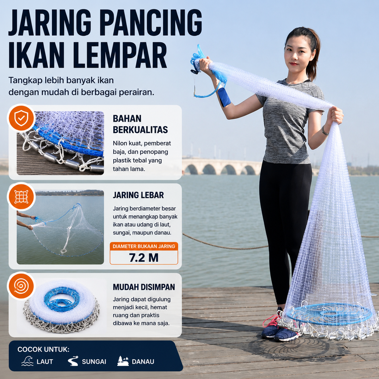 Finefish Jaring Pancing Ikan Lempar Fishing Throw Net Cage 7.2M - SE4 Gambar produk Finefish Jaring Pancing Ikan Lempar Fishing Throw Net Cage 7.2M - SE4 - Utama