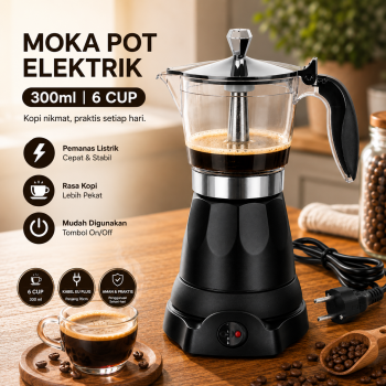 One Two Cups Moka Pot Teko Elektrik Espresso Coffee 3 Cup 300ml - S06