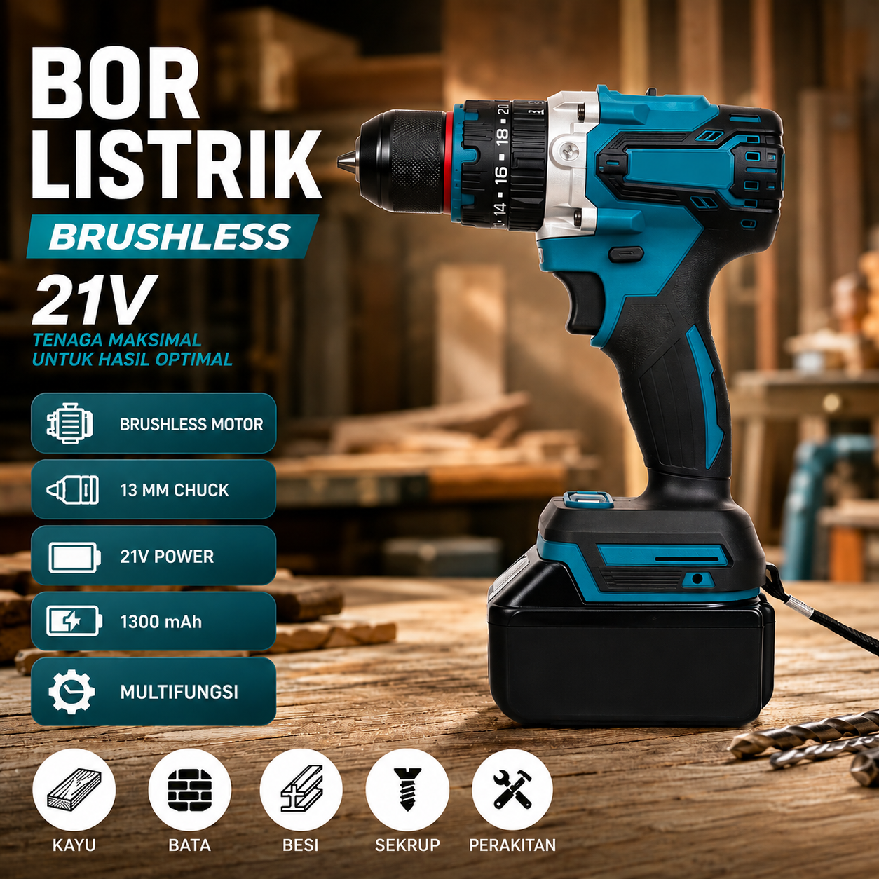 REALIM Bor Listrik Cordless Electric Screwdriver 1300mAh Battery 21V - KR550 Gambar produk REALIM Bor Listrik Cordless Electric Screwdriver 1300mAh Battery 21V - KR550 - Utama