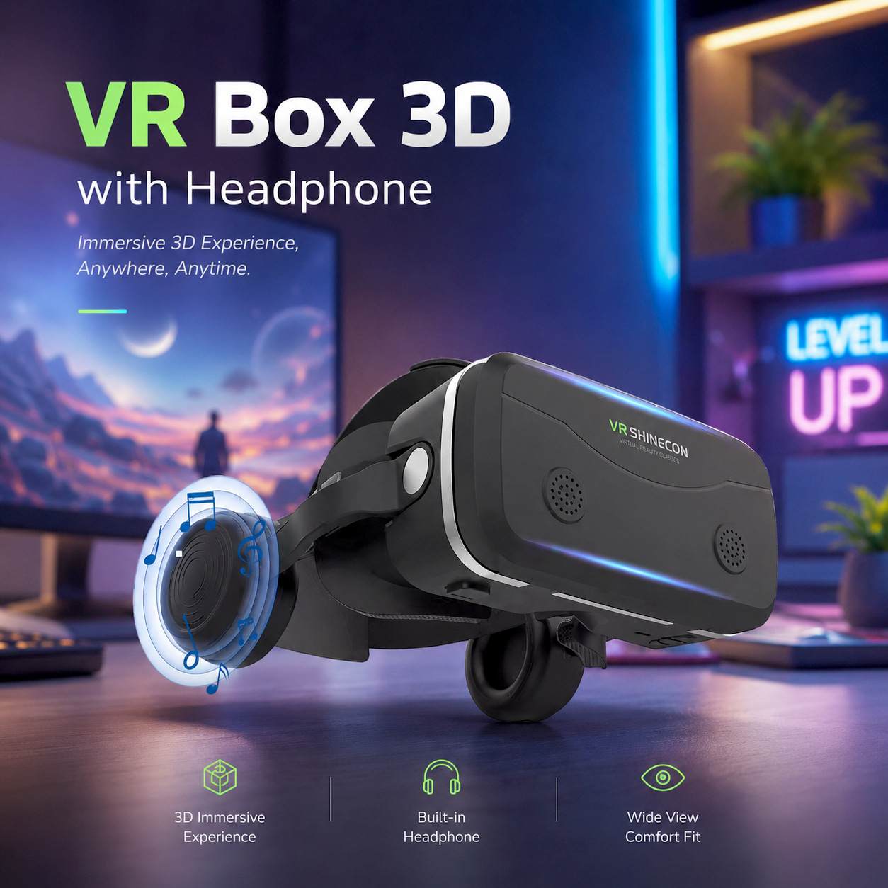 Shinecon VR Box 3D IMAX Screen Virtual Reality Glasses With Headphone - SC-G15E Gambar produk Shinecon VR Box 3D IMAX Screen Virtual Reality Glasses With Headphone - SC-G15E - Utama